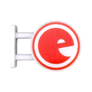 E精靈環保小燈箱 橘色圓形燈牌側面，白色磁吸支架